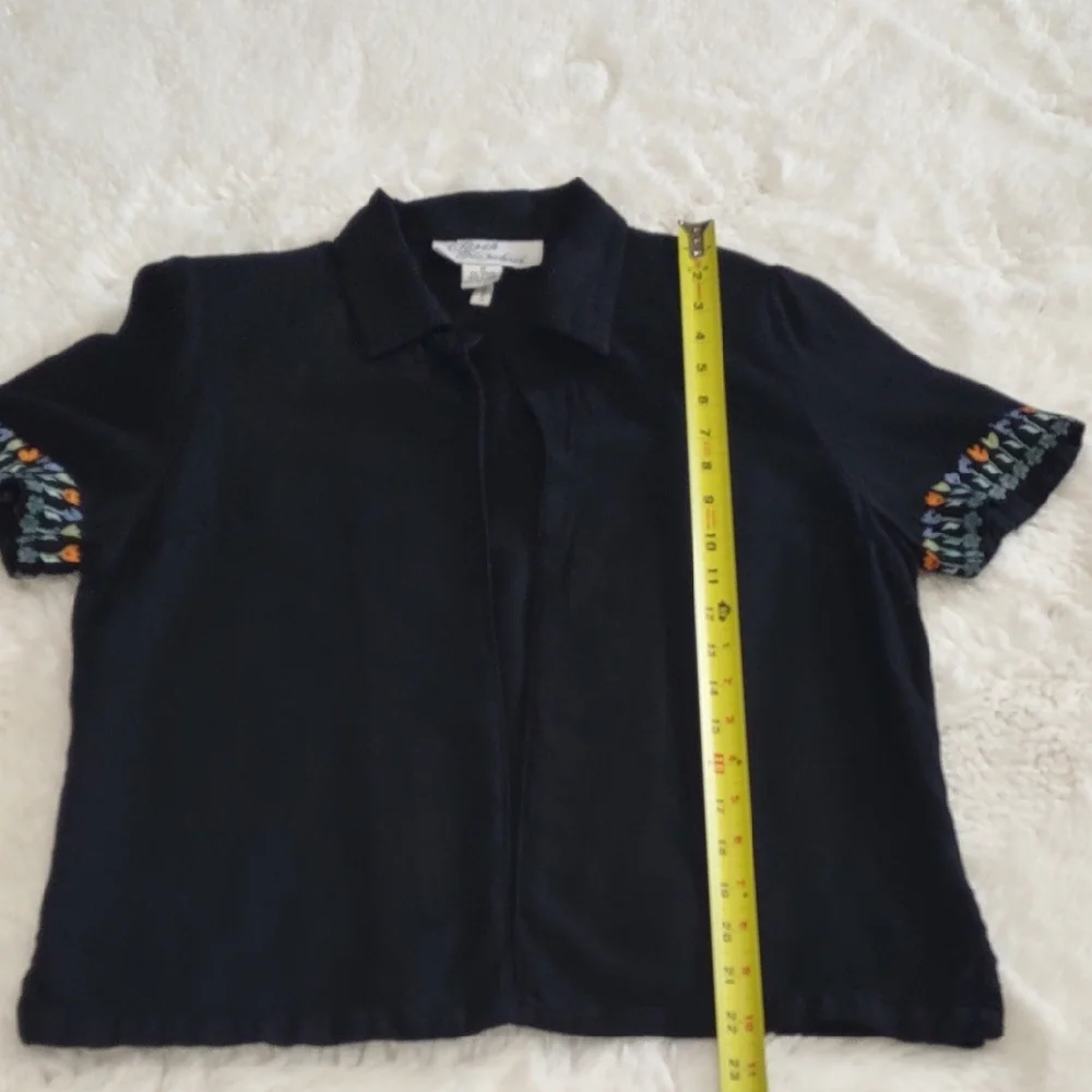 Sarah Elizabeth Black Short Sleeve Shirt with Embroidered Sleeves - Picture 14 of 17